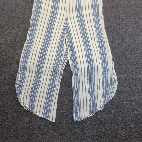 EN CREME Womens Medium Relaxed Cropped Striped Jumpsuit Romper V Neck Pockets - Picture 4 of 16